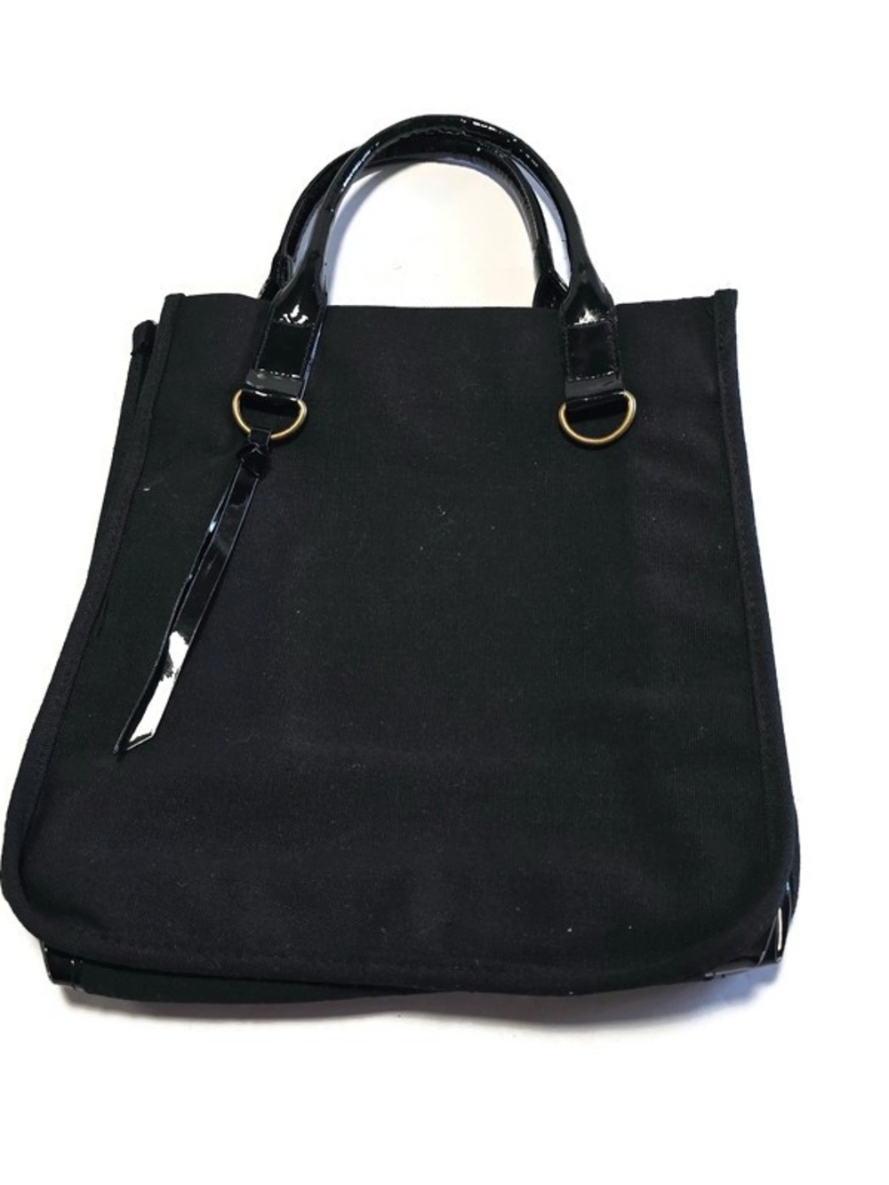 Vintage Neiman Marcus Small Black Canvas & Patent Tote Bag